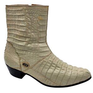 Max Leather Exotic Hornback Crocodile Cream Dress Boots Men 11 Handmade USA Shoe